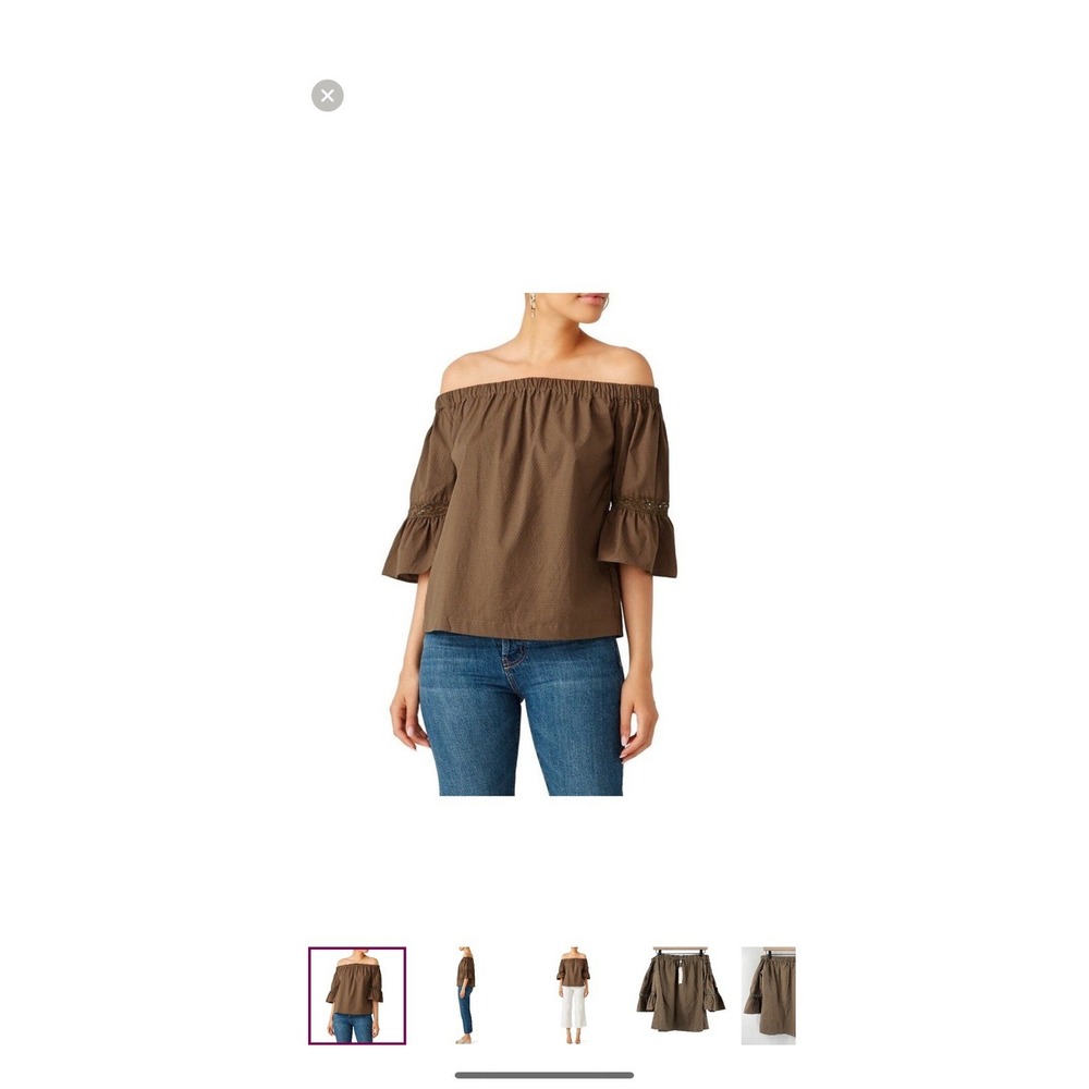 Trina Turk Castro Top Green Off The Shoulder Textured Blouse Small - Picture 6 of 7